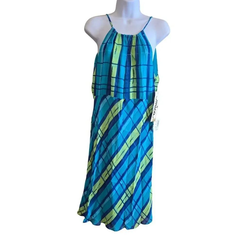 Plaid Multicolor Strappy Dress Lightweight Flowy Layered Back Tie Summer Chic